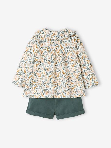 3-delige set voor baby meisje met T-shirt, fluwelen short en haarband donkergroen - vertbaudet enfant 