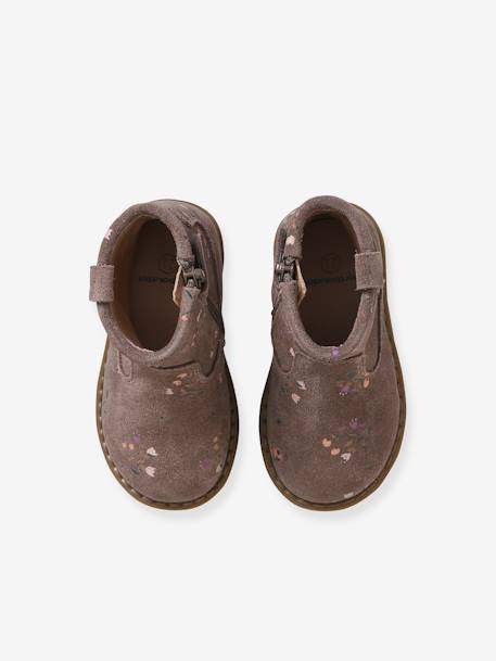 Boots zippés en cuir imprimé bébé fille taupe - vertbaudet enfant 