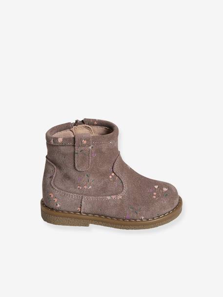 Boots zippés en cuir imprimé bébé fille taupe - vertbaudet enfant 