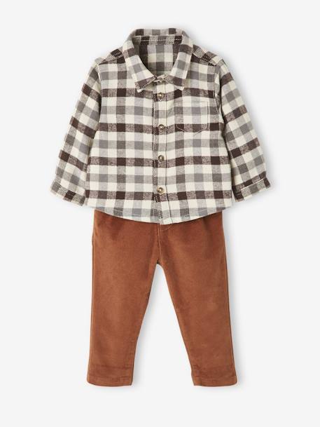 Babyset met flanellen overhemd + fluwelen broek antraciet ruitmotief - vertbaudet enfant 