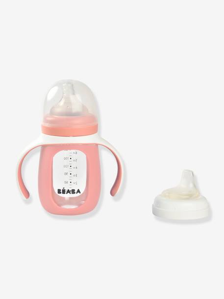 Tasse D'Apprentissage Béaba 300ml - 2 En 1 Biberon/Tasse Paille - Étanche - Poignées Amovibles - Tritan - Vieille Rose