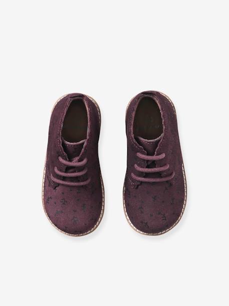 Laarzen met leren veters voor meisjesbaby's bordeauxrood+marine met sterrenprint - vertbaudet enfant 