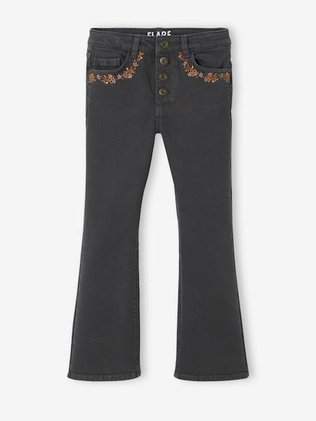 Pantalon flare brodé aux poches fille Denim black - vertbaudet enfant 