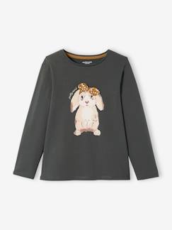 Meisje-T-shirt, souspull-T-shirt-Shirt met konijnmotief en sierstrik voor meisjes