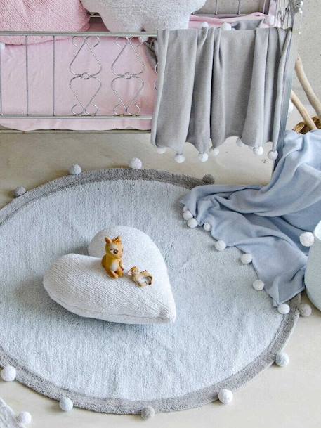 Tapis coton lavable rond avec pompons LORENA CANALS bleu grisé+rose - vertbaudet enfant 