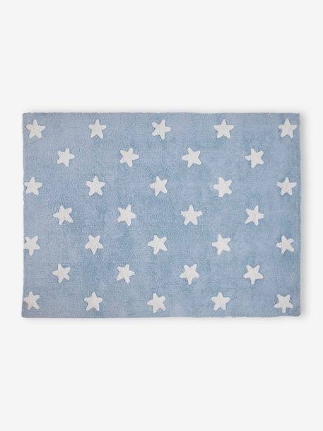 Rechthoekig afwasbaar katoenen tapijt met sterren LORENA CANALS blauw+rozen - vertbaudet enfant 