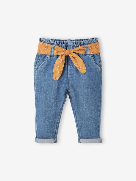 Jean paperbag avec ceinture bébé denim brut+denim stone - vertbaudet enfant 