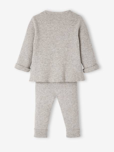 Ensemble bébé mixte gilet pantalon en tricot blanc+gris clair chiné+vert d'eau - vertbaudet enfant 