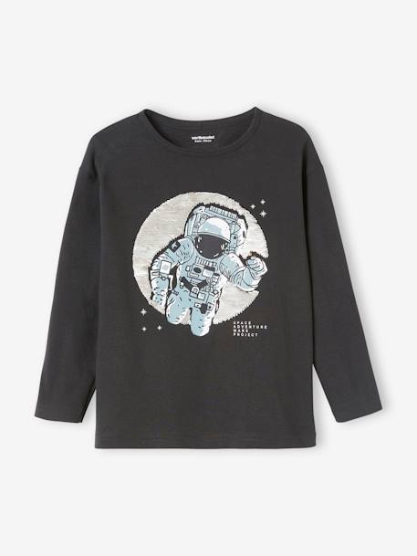 T-shirt voor jongens met astronautenthema en dubbelzijdige lovertjes ANTRACIETGRIJS+gemêleerd grijs - vertbaudet enfant 