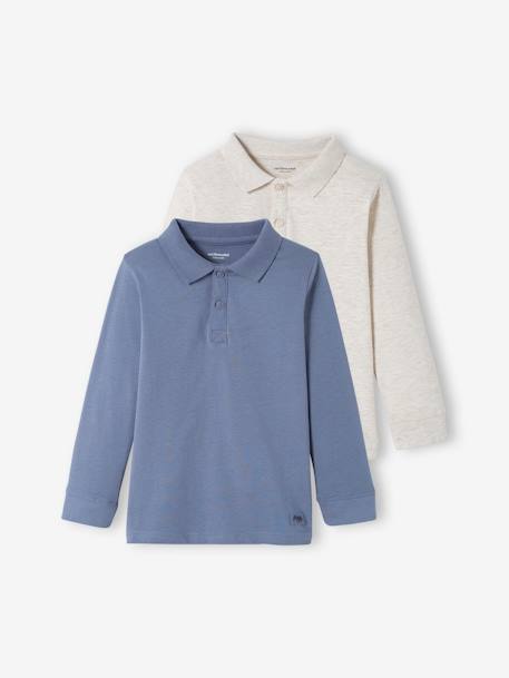 Lot de 2 polos garçon manches longues LOT BLEU JEAN+vert - vertbaudet enfant 