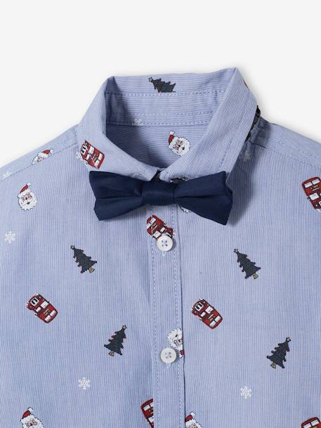 Kerstset hemd met vlinderdas voor jongens Chambray-blauw - vertbaudet enfant 