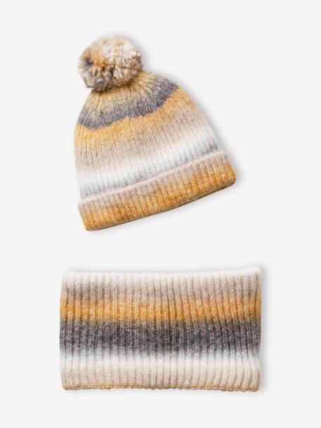 Ensemble bonnet et snood jacquard fille beige imprimé - vertbaudet enfant 