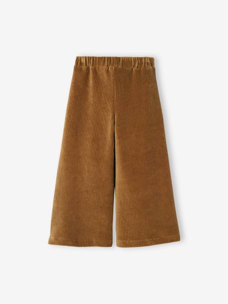Wijde, fluwelen broek voor meisjes antraciet+bruin+pruim - vertbaudet enfant 