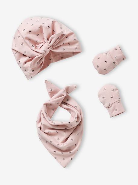 Ensemble bonnet + moufles + foulard bébé fille en maille imprimée personnalisable bois de rose - vertbaudet enfant 