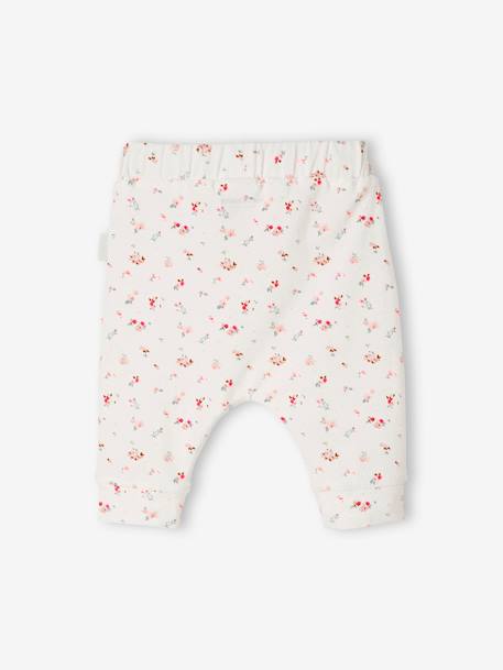 Pantalon naissance en maille souple BASICS Blanc imprimer fleuris+rose poudre - vertbaudet enfant 