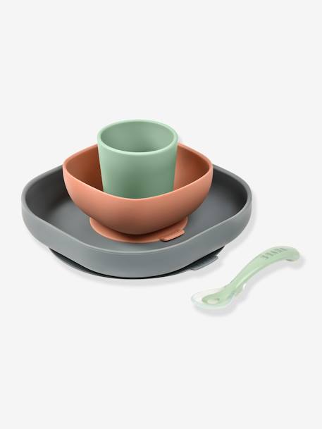 Set vaisselle 4 pièces silicone bleu+JAUNE+JUNGLE+NIGHT BLUE+ROSE+terracotta - vertbaudet enfant 