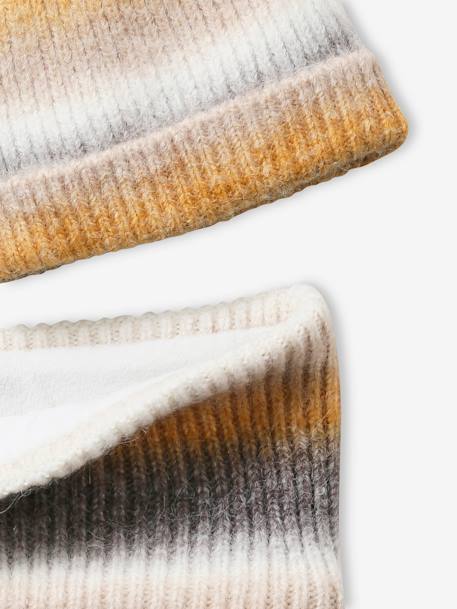 Ensemble bonnet et snood jacquard fille beige imprimé - vertbaudet enfant 