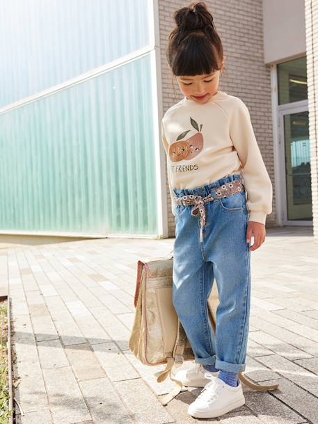 Gehuurd pack straffen Paperbag jeans met bloemenriem voor meisjes - stone, Meisje