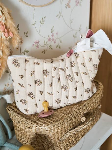 Toilettas voor kind in katoengaas beige, bedrukt+grijsblauw+print bloemen zolder - vertbaudet enfant 