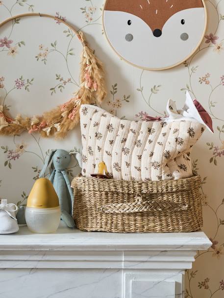 Toilettas voor kind in katoengaas beige, bedrukt+grijsblauw+print bloemen zolder - vertbaudet enfant 