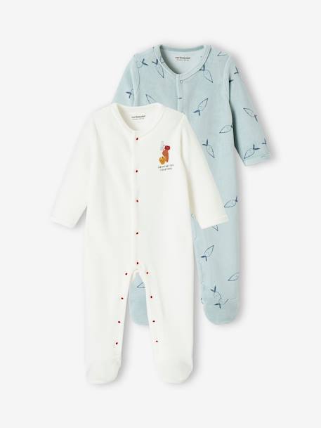 Set van 2 fluwelen pyjamapakjes set celadongroen - vertbaudet enfant 