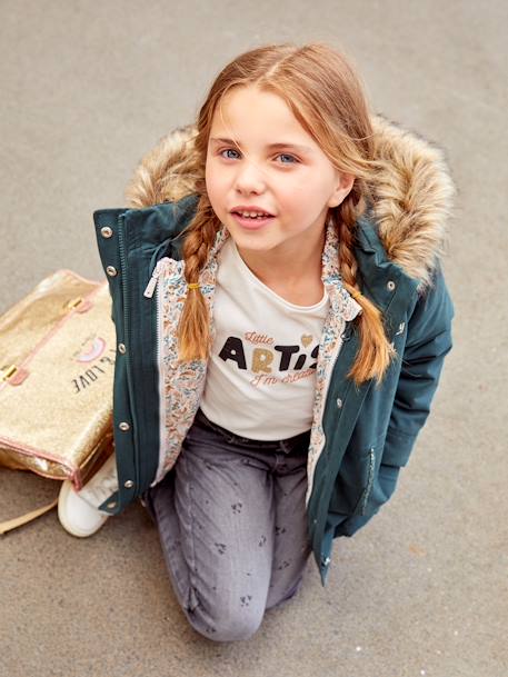 Rechte meisjesjeans met gebruikte details grijs - vertbaudet enfant 