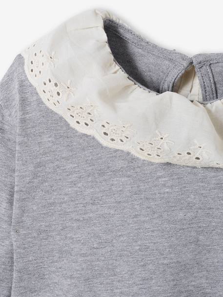Baby-T-shirt met kraag in Engels borduurwerk grijs gechineerd - vertbaudet enfant 