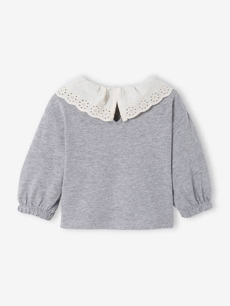 Baby-T-shirt met kraag in Engels borduurwerk grijs gechineerd - vertbaudet enfant 