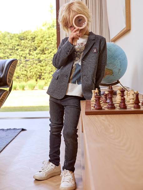 Veste à carreaux en lainage garçon avec badge brodé CARREAUX GRIS - vertbaudet enfant 