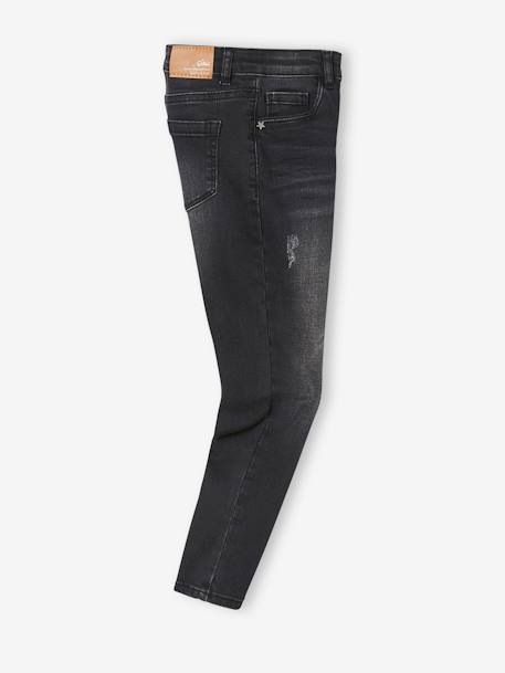 Jean slim MorphologiK 'waterless' fille tour de hanches LARGE avec usures BLEU FONCE DELAVE+Brut+denim black+DENIM GREY - vertbaudet enfant 
