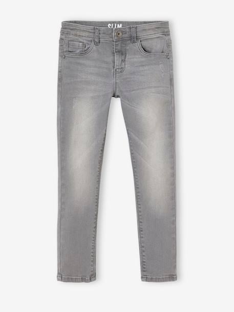 Jean slim MorphologiK fille tour de hanches LARGE avec usures BLEU FONCE DELAVE+denim black+DENIM GREY - vertbaudet enfant 