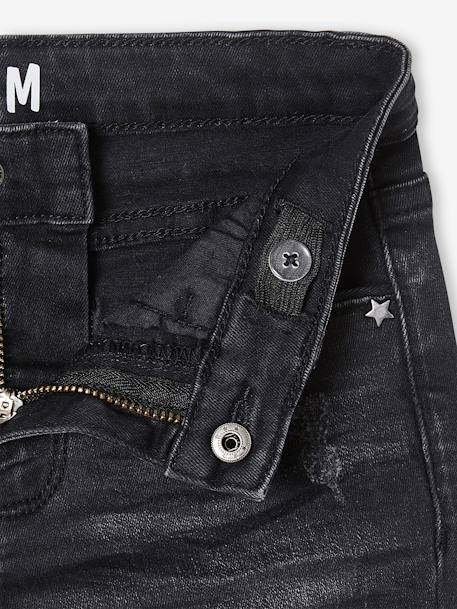 Jean slim MorphologiK fille tour de hanches LARGE avec usures BLEU FONCE DELAVE+denim black+DENIM GREY - vertbaudet enfant 