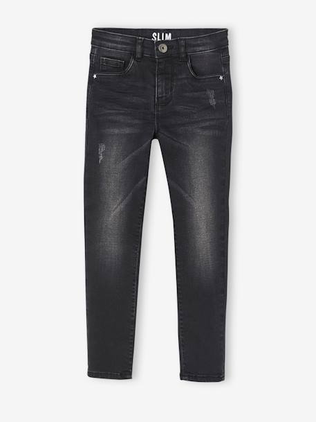 Jean slim MorphologiK fille tour de hanches LARGE avec usures BLEU FONCE DELAVE+denim black+DENIM GREY - vertbaudet enfant 