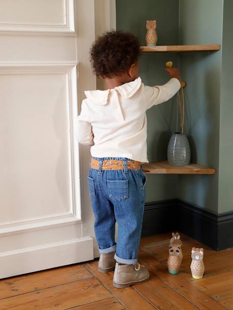 Jean paperbag avec ceinture bébé denim brut+denim stone - vertbaudet enfant 