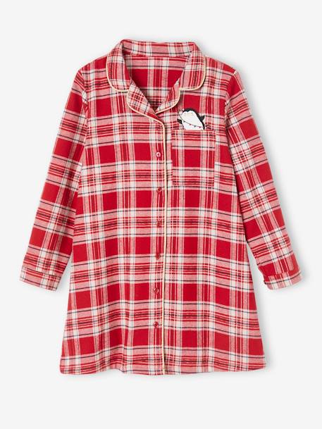 Nachthemd van flanel + legging meisje kerst rode ruiten - vertbaudet enfant 