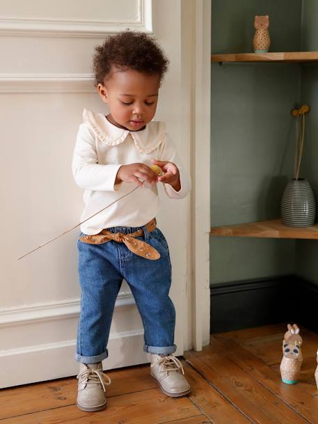 Jean paperbag avec ceinture bébé denim brut+denim stone - vertbaudet enfant 