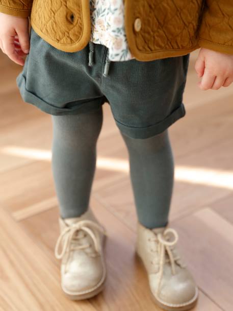3-delige set voor baby meisje met T-shirt, fluwelen short en haarband donkergroen - vertbaudet enfant 