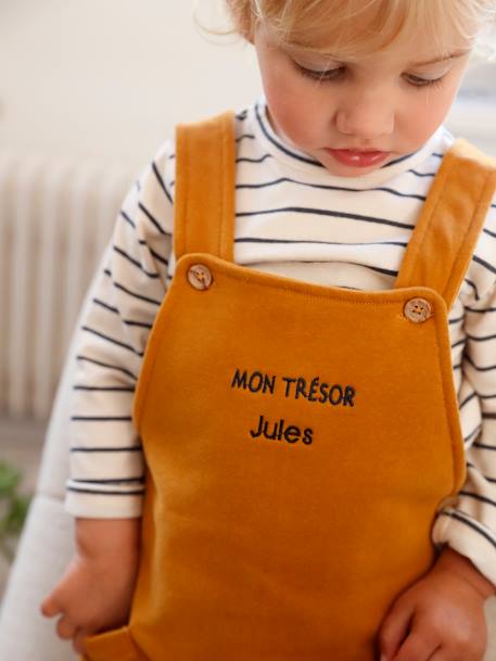 Fleece babyset met te personaliseren T-shirt en tuinbroek karamel+smaragdgroen - vertbaudet enfant 