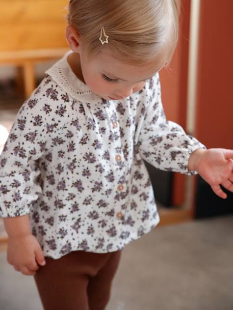 Gebloemde babyblouse met Engels borduursel beige met print - vertbaudet enfant 