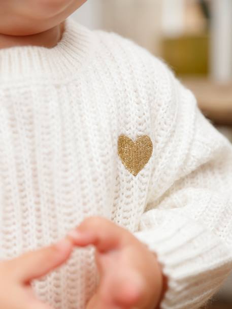 Pull tricot bébé coeur doré ivoire - vertbaudet enfant 
