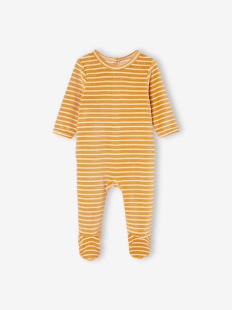 Lot de 3 pyjamas en velours bébé ouverture dos BASICS lot curcuma - vertbaudet enfant 