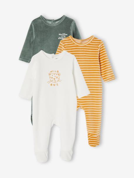 Lot de 3 pyjamas en velours bébé ouverture dos BASICS lot curcuma - vertbaudet enfant 
