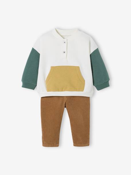 Babyset fleece sweater + fluwelen broek ivoor - vertbaudet enfant 