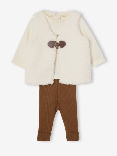3-delige babyset: nepbonten vest, shirt en legging beige - vertbaudet enfant 