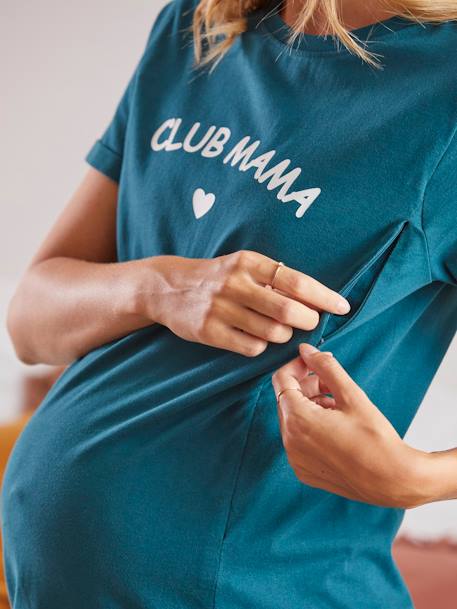 Nachthemd voor zwangerschap en borstvoeding van biologisch katoen Groen - vertbaudet enfant 