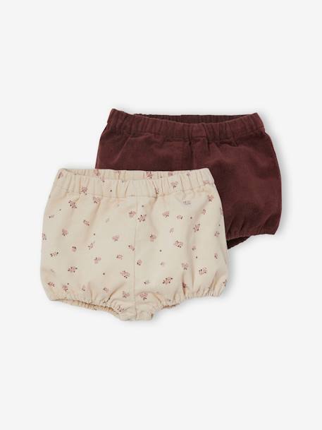 Lot de 2 bloomers bébé fille en velours Bordeaux/Beige AOP - vertbaudet enfant 