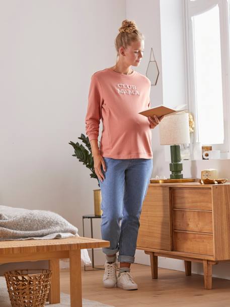 Fleece sweatshirt met tekst over zwangerschap en borstvoeding Chocoladebruin - vertbaudet enfant 