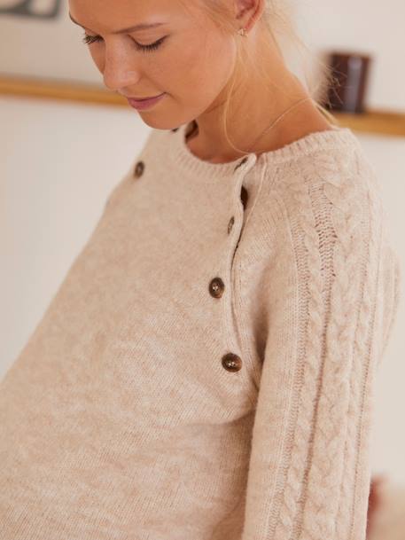 Kabeltrui voor zwangerschap en borstvoeding Ecru - vertbaudet enfant 