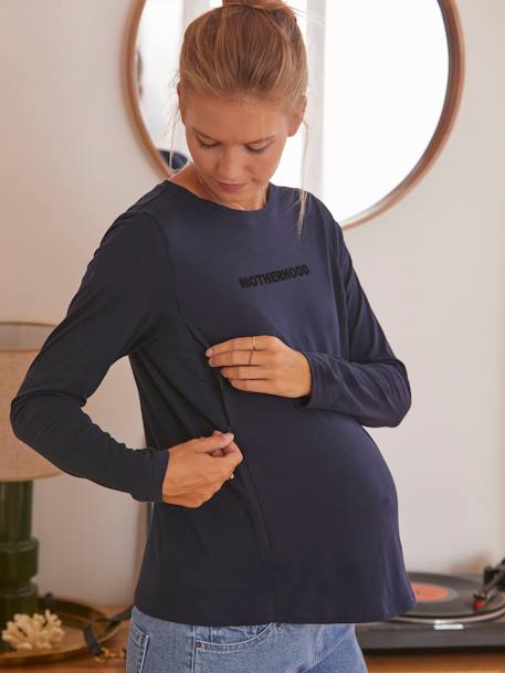 T-shirt met tekst, zwangerschap en borstvoeding, van biologisch katoen Marineblauw - vertbaudet enfant 