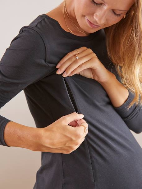 Strakke jurk in tricot, voor zwangerschap en borstvoeding Zwart - vertbaudet enfant 